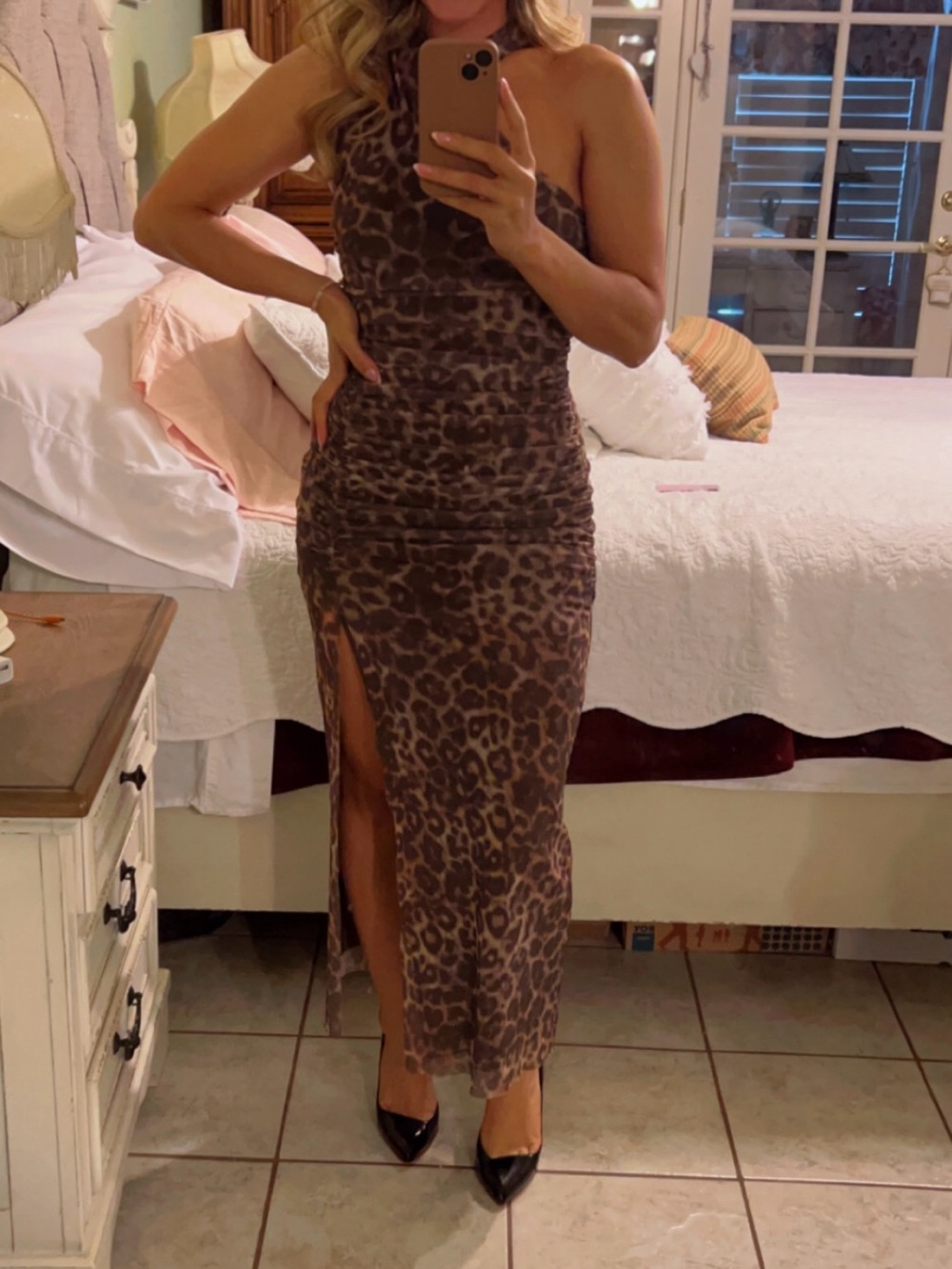 Zara One-Shoulder Leopard Print Maxi Dress - Brown and Black - Picture 4 of 5